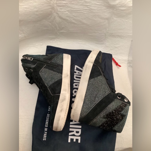 Zadig & Voltaire High Flash Shift Sparkle Leather Sneakers High Tops Sz 39 NWOB - Picture 4 of 15